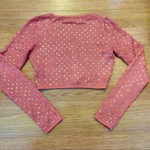 BETSEY JOHNSON SALMON PINK CROPPED SEQUIN CARDIGAN - Picture 3 of 6